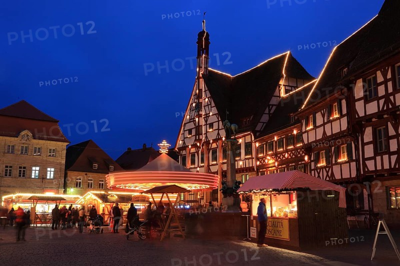 Advent calendar at the town hall, Christmas market in Forchheim, Upper Franconia, Bavaria, Germany, Europe