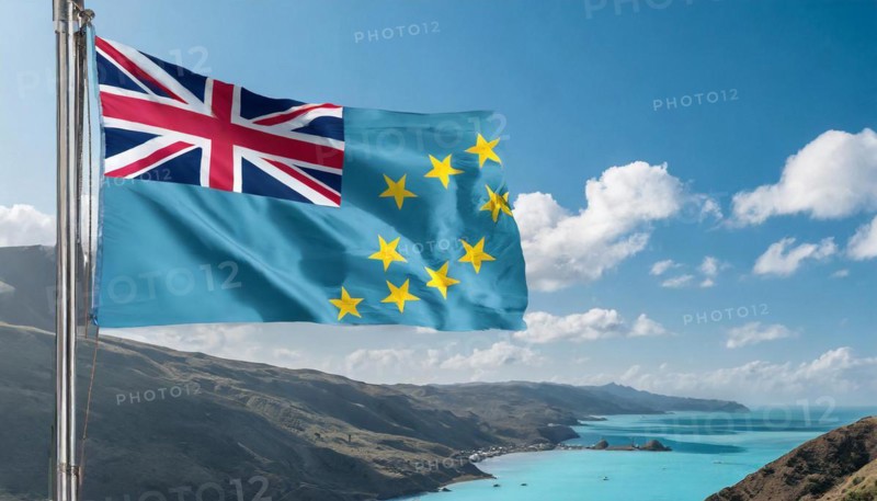 Flags, the national flag of Tuvalu flutters in the wind