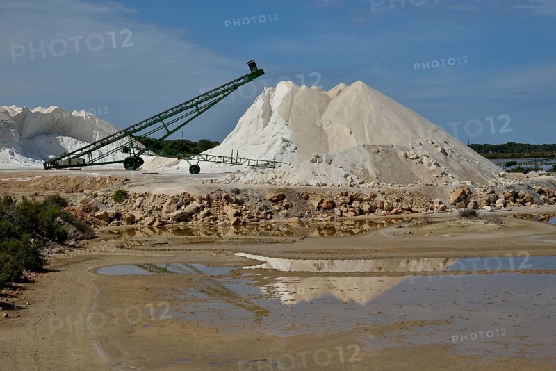 Sea salt heaps, Salinas de Levante, Salines de Llevant, saltworks near Es Trenc, Majorca, Balearic Islands, Spain, Europe