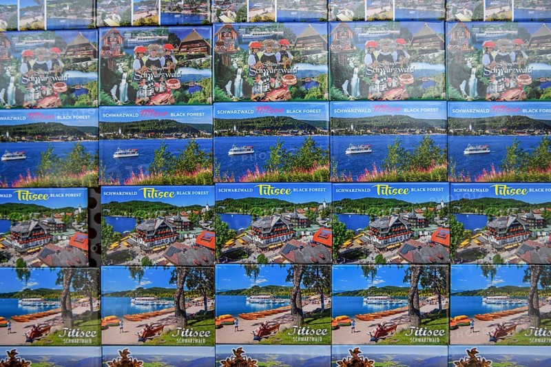 Fridge magnets in a souvenir shop, Titisee-Neustadt, Breisgau-Hochschwarzwald district, Baden-Württemberg, Germany, Europe