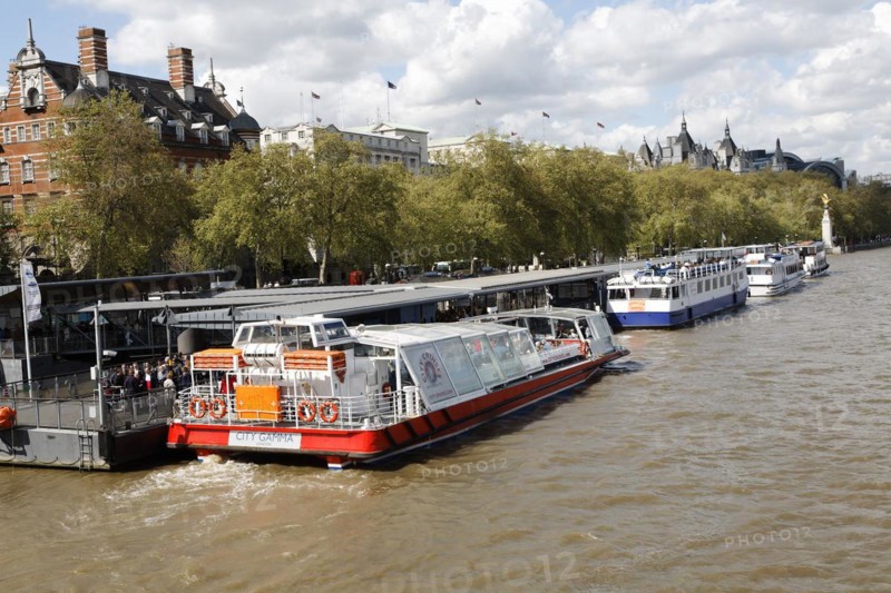 Cruise boats, River Thames, from Westminster Bridge, London, England, United Kingdom, Europe