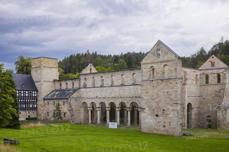 Paulinzella Monastery is a former Benedictine abbey, founded as a double monastery in Paulinzella in the Rottenbach Valley in Thuringia. The ruins of the monastery church are one of the most important Romanesque buildings in Germany, Paulinzella, Thuringia, Germany, Europe