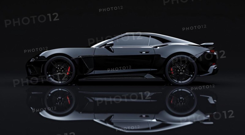 Modern luxury expensive sport car on the exhibition stand, AI generated