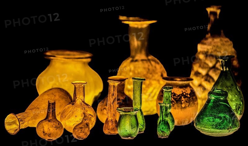 Toilet glass jars, 3rd-4th century, National Archaeological Museum, Villa Cassis Faraone, UNESCO World Heritage Site, important city in the Roman Empire, Aquileia, Friuli, Italy, Aquileia, Friuli, Italy, Europe
