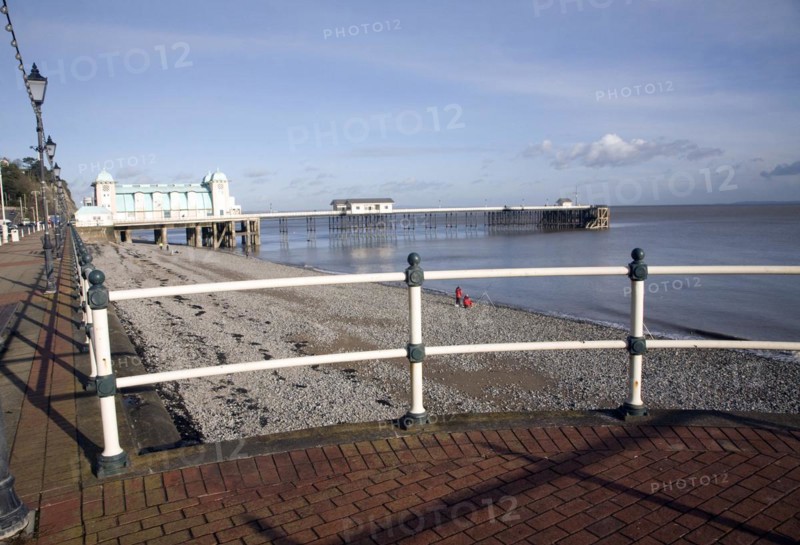 Promenade, pier and beach in winter, Penarth, Wales, United Kingdom, Europe