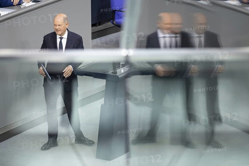 Olaf Scholz (SPD), Federal Chancellor, recorded during his government statement in the German Bundestag in Berlin, 26 June 2024