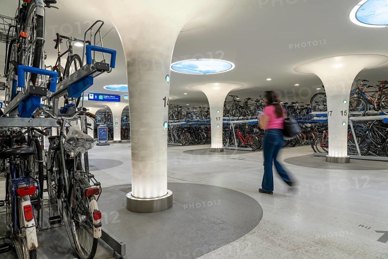 New bicycle car park at Amsterdam Central station, Stationsplein, space for around 7000 bicycles, largest in Amsterdam, digitally monitored, underground, direct connection to the station and metro, Netherlands