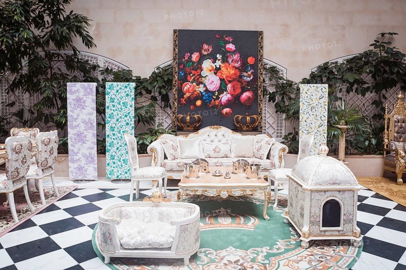 Furniture at the presentation of the furniture and homewear collection Pompöös Provence by star designer Harald Glööckler at the Hotel Adlon, Berlin, 19 June 2024. The collection Pompöös Provence by Casa Padrino consists of bedroom furniture, seating furniture and carpets