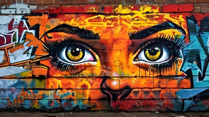 AI generated picture of an urban wall covered with graffiti
