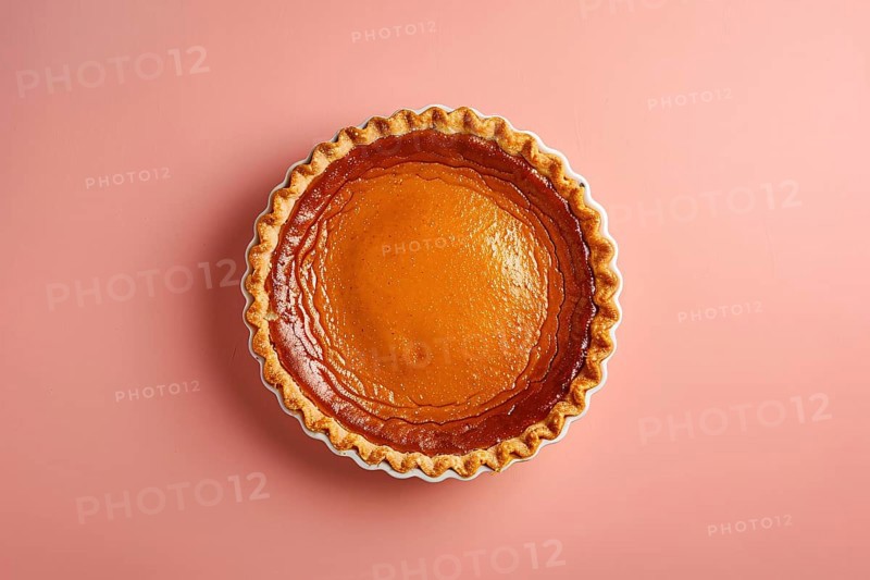 Whole pumpkin pie on pink background. Generative Ai, AI generated