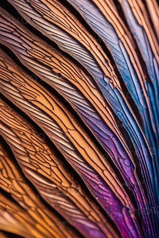 Vibrant butterfly wing with iridescent scales and network of veins, AI generated