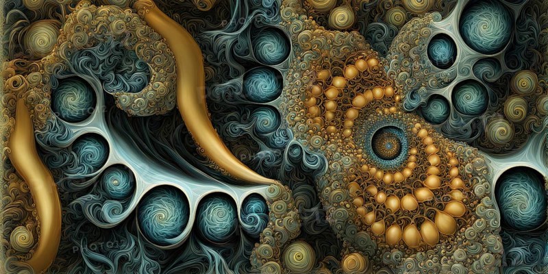 Abstract illustration of fractal patterns found in nature representing the application of mathematical patterns in technology and design, AI generated