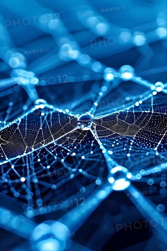 Network of interconnected shapes inspired by the structure of spider silk representing strength and flexibility in material science, AI generated