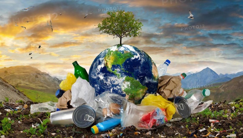 Symbolism, the earth as a planet littered with rubbish, AI-generated, AI-generated, AI generated