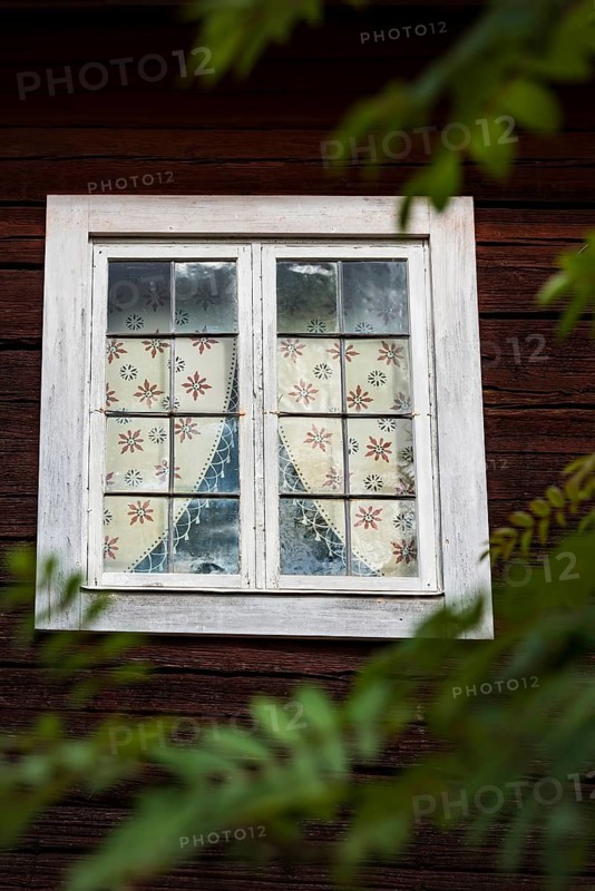 Old wooden window on a farmhouse, decoration, window, historic, old, old, muntin window, decorated, lovely, old-fashioned, rural, historical, country life, facade, curtains, dilapidated, weathered, tradition, traditional, Swedish, Scandinavian, farm, farmhouse, Scandinavia, Sweden, Europe