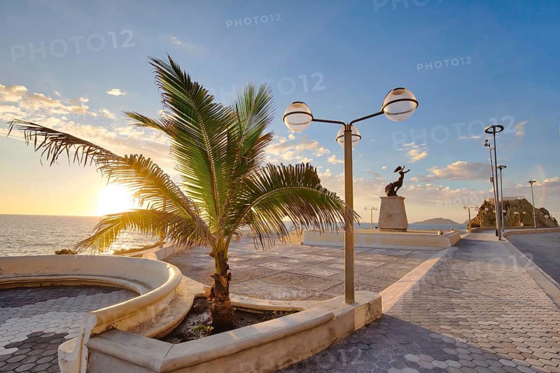 Mazatlan, Mexico-10 April, 2019: Famous Mazatlan sea promenade (El Malecon) with ocean lookouts and scenic landscapes