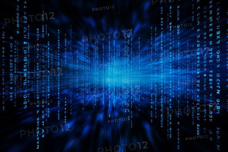 Blue dynamic digital data streams, showcasing flowing lines of code in a mesmerizing pattern, ideal for representing advanced computing, cybersecurity, and the intricate world of programming, AI generated