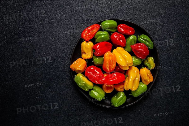 Habanero pepper, color mix, raw, vegetable, top view, no people