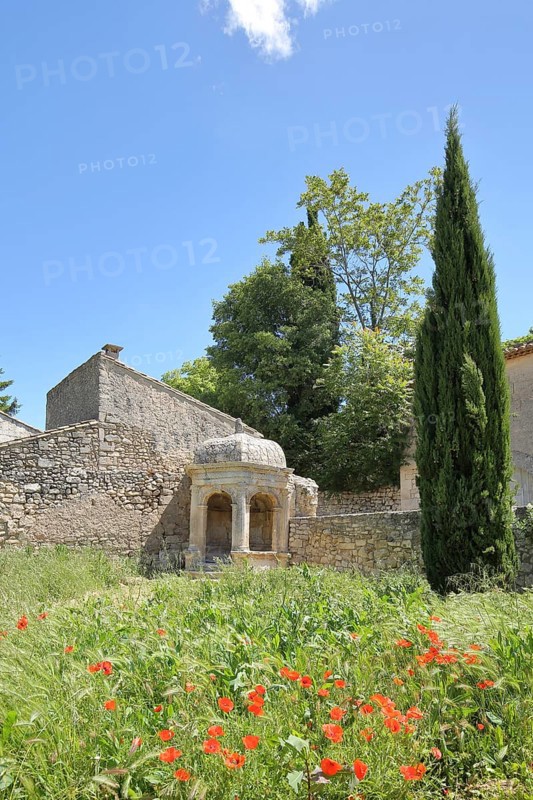Pavillon de la Reine Jeanne built in 1581, cypress, mountain village, Les Baux-de-Provence, Alpilles, Alpilles, Bouches-du-Rhône, Provence, France, Europe