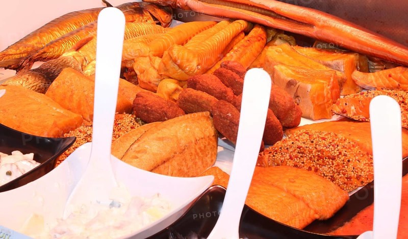 Close-up of a fish counter