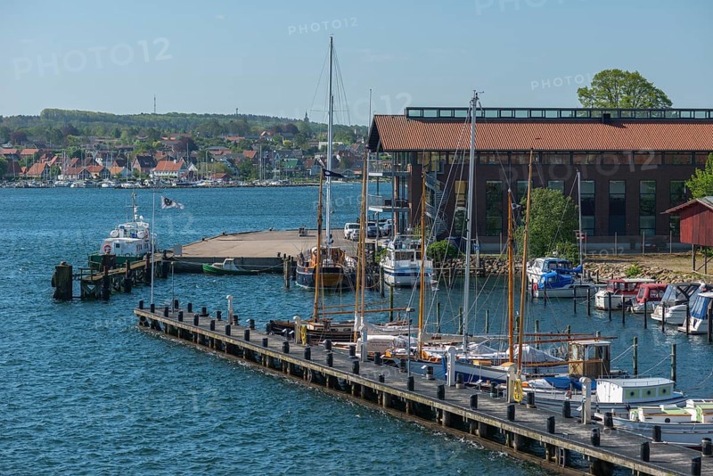 Maritime Svendborg, sailing harbour, yachts, jetty, hall, motorboats, Great Belt, Baltic Sea, Fyn, Fyn Island, Denmark, Europe