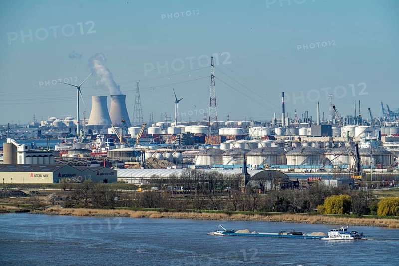 The port of Antwerp, on the Scheldt, is the second largest seaport in Europe, behind the Doel nuclear power plant, Flanders, Belgium, Europe