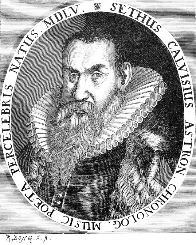Musician and scholar Seth Calvisius or Jacob Kallwitz (1555-1615), director of music at St Thomas's Church in Leipzig, pointed beard, ruff, serious look, portrait of a man, historical illustration 1892