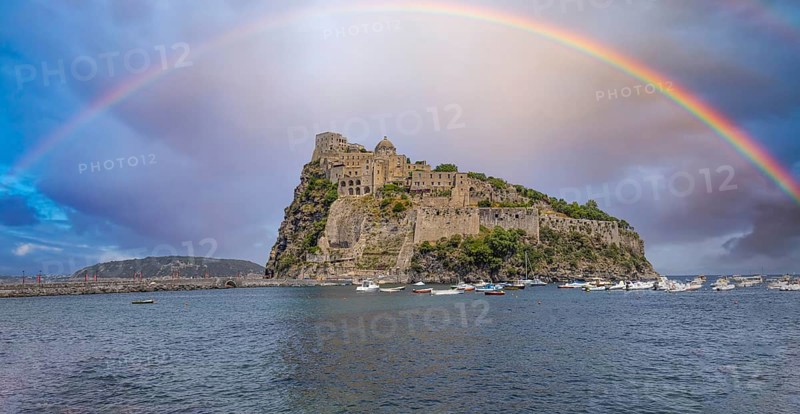 Italy, scenic medieval Aragon castle, Aragonese Castle om Ischia island near Naples, Europe