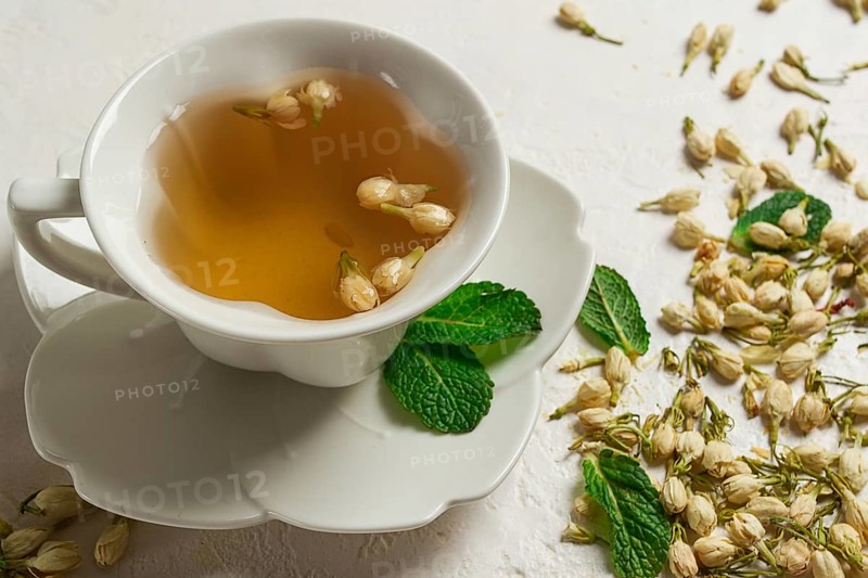 Jasmine Tea, drink, Jasmine flowers, dry, herbal, tea, top view, no people