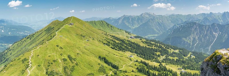 Panorama from the Kanzelwand, 2058m to the Fellhorn, 2038m, Oberallgäu, Allgäu, Bavaria, Germany, Europe