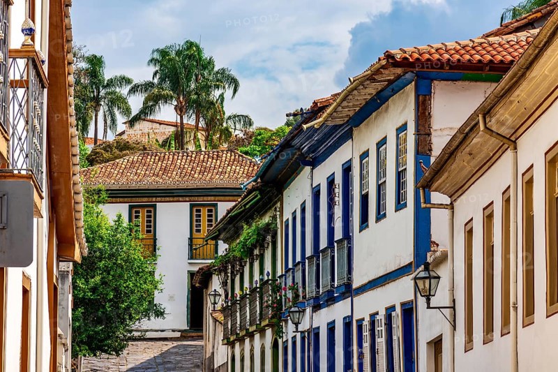 Street and colonial houses in the historic city of Diamantina in Minas Gerais, Diamantina, Minas Gerais, Brazil, South America