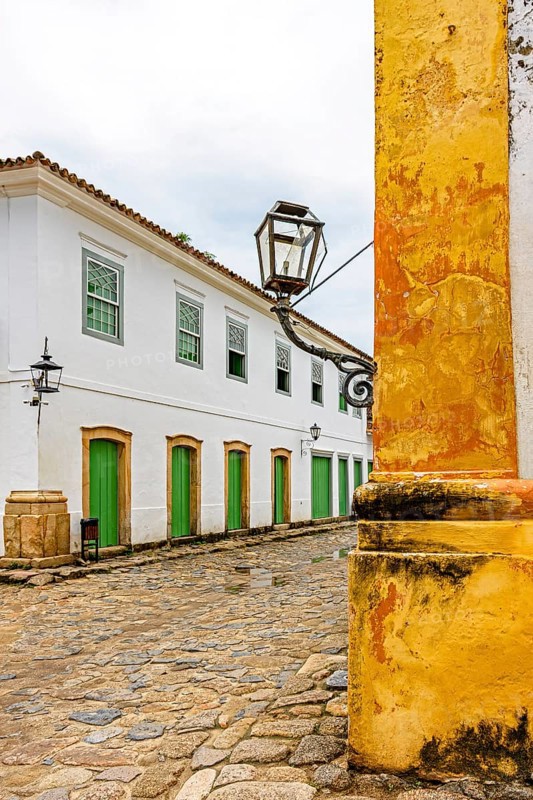 Houses and street in the historic city of Paraty in Rio de Janeiro, Brazil, Paraty, Rio de Janeiro, Brazil, South America