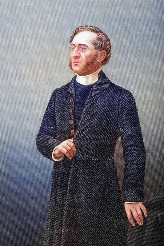 Rev. John Cumming, 1807-1881, popular and influential minister of the National Scottish Church in Covent Garden. Painted by DJPound after a photograph by J. Eastham. From the book The Drawing-Room Portrait Gallery of Eminent Personages, Volume 2, published in London 1859, digitally restored reproduction from a 19th century original, record date not stated