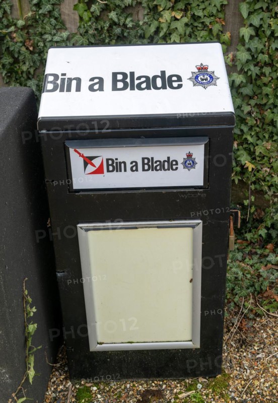 Bin a Blade knife amnesty police crime prevention campaign scheme, Stowmarket, Suffolk, England, UK