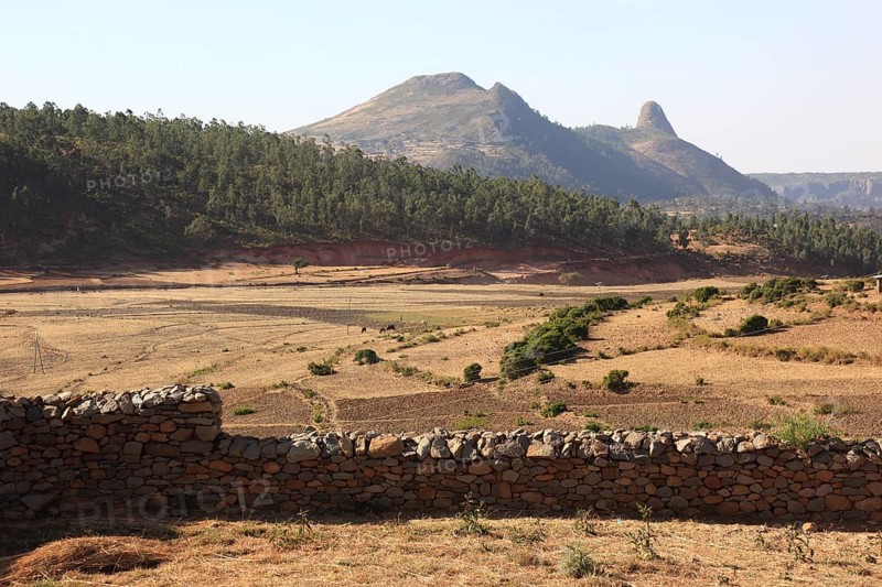 Tigray region, tombs of King Kaleb and Gebre Maskal, north-east of the city of Axum lie the tombs of King Kaleb and his son Gebre Meskel from the 6th century on a hill. Landscape between Axum and the border of Eritrea, Ethiopia, Africa