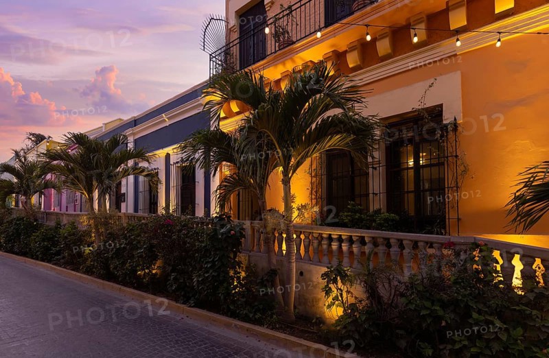 Mexico, Mazatlan, Colorful old city streets in historic city center near El Malecon promenade, Central America