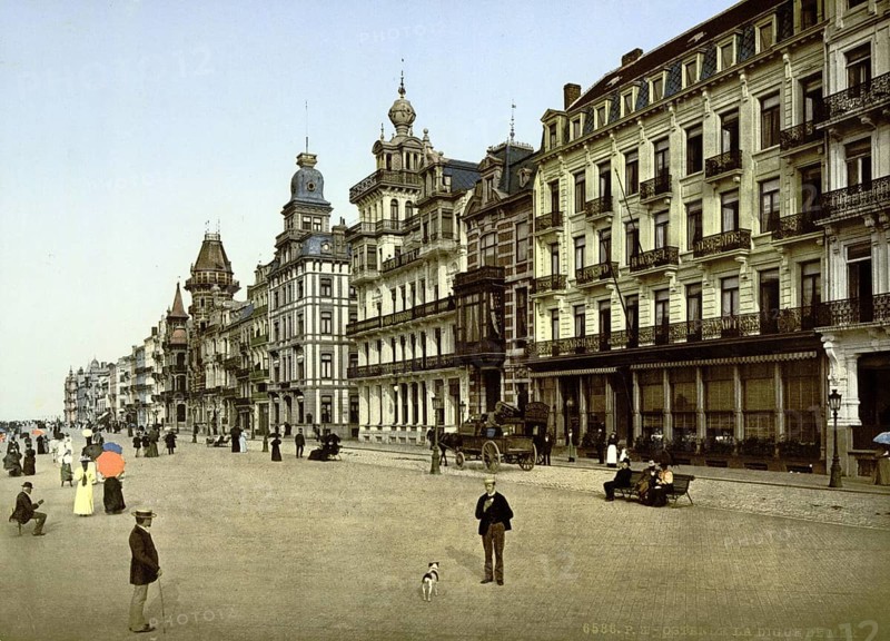 The dyke, beach promenade in Ostend, Belgium, ca 1895, Historical, digitally restored reproduction from a 19th century original, Record date not stated, Europe