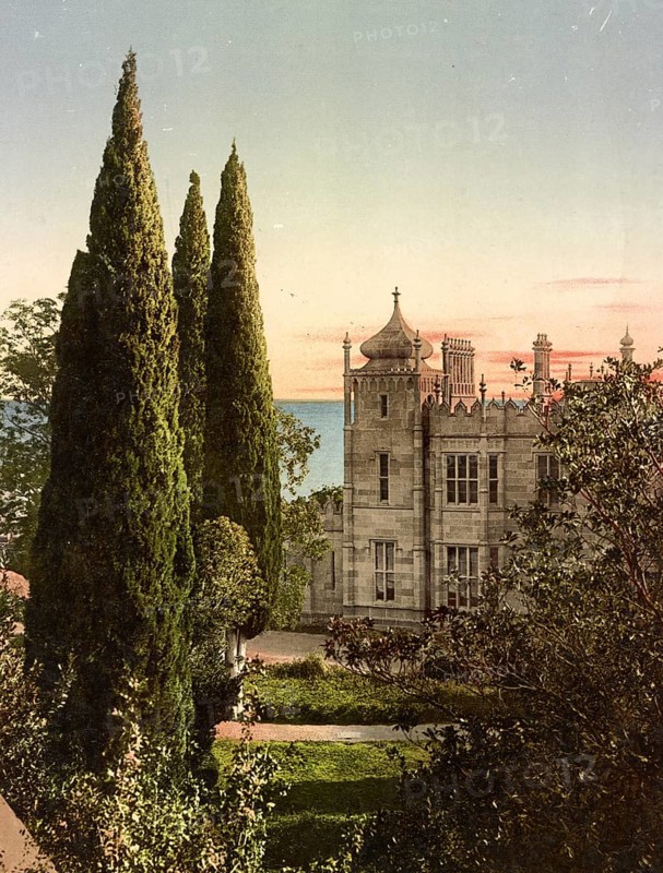 Vorontsov Palace in Alupka, Republic of Crimea, Ukraine, Russia, 1890, Historical, digitally restored reproduction from a 19th century original, Record date not stated, Europe