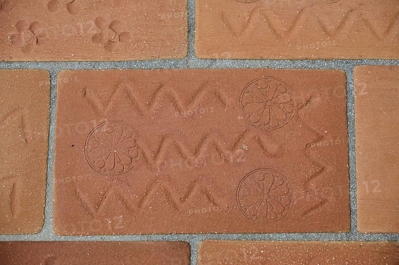 Brick kiln with zigzag design and circular patterns, on a tiled floor, Patmos Cotto Brickworks, Traditional Brickmaking, Kampos, Patmos, Dodecanese, Greek Islands, Greece, Europe