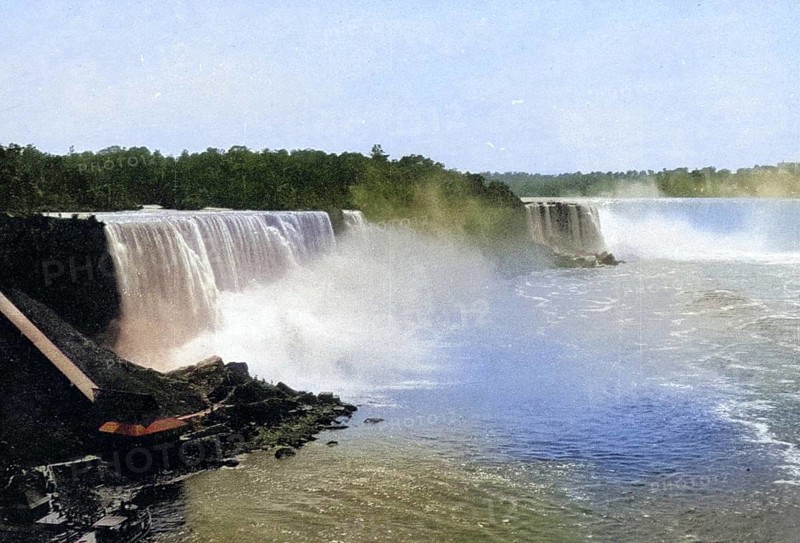 Niagara Falls seen from the Steel Arch Bridge, Canada, USA, Historical, digitally restored reproduction from a 19th century original, Record date not stated, North America