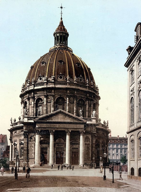 Frederik's Church, Frederiks Kirke, often also called Marble Church, is a church building of the Danish Evangelical Lutheran Church in the immediate vicinity of Amalienborg Palace in Copenhagen, Denmark, Historical, digitally restored reproduction from a 19th century original, Record date not stated, Europe