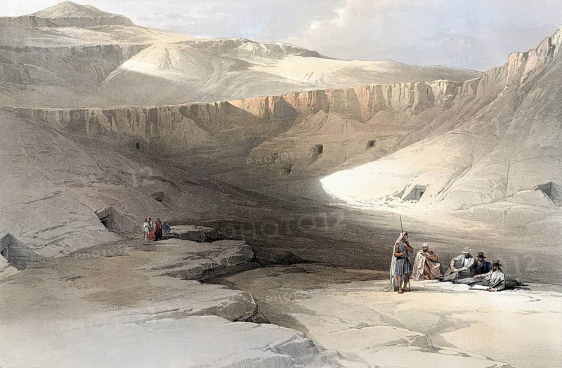 Entrance to the tombs of the kings of Thebes. Bab-el-Malouk, Egypt, c. 1850, Historical, digitally restored reproduction from a 19th century model, exact date unknown, Africa