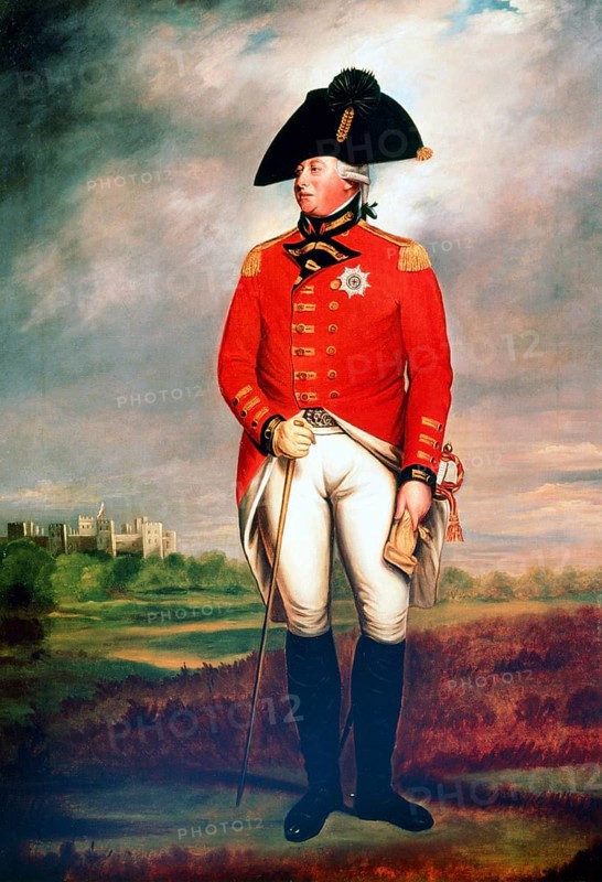 George III (1738-1820) King of Great Britain and Ireland from 1760, Full-length portrait in military uniform by William Beechey (1775-1839), Historic, digitally restored reproduction from a 19th century original, Record date not stated