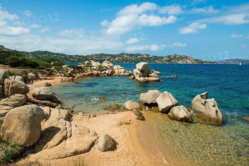Beach and bizarre granite rocks, Spiaggia del Faraglione, Palau, Costa Smeralda, Sardinia, Italy, Oceania