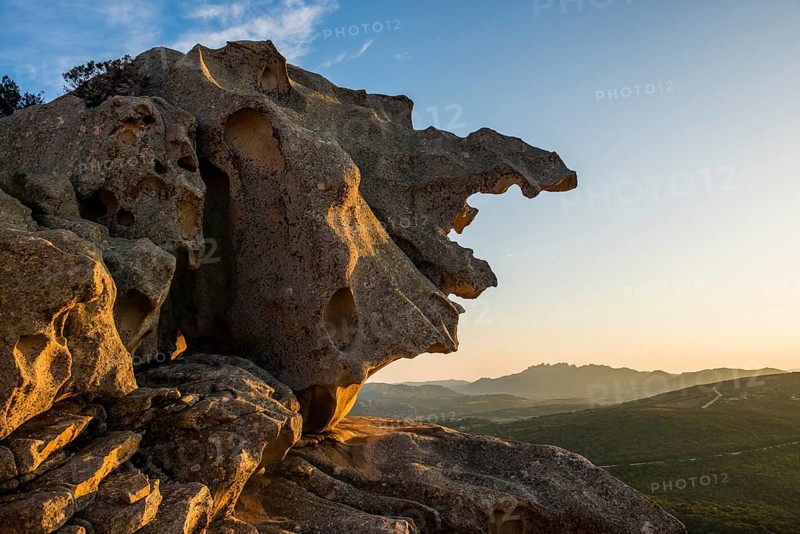 Bizarre granite rocks, Roccia dell Orso, sunset, Capo d'Orso, Palau, Costa Smeralda, Sardinia, Italy, Oceania