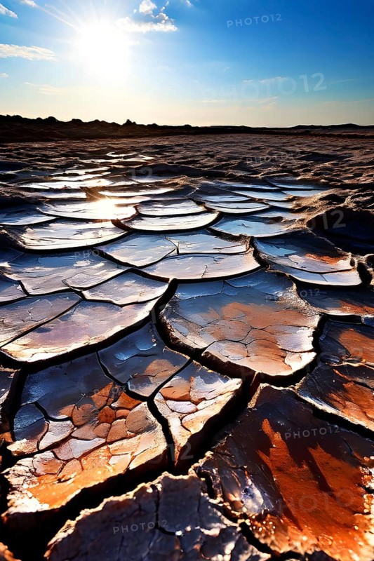 Aerial perspective of a salt and clay pan revealing the intricate patterns of its broken surface, AI generated