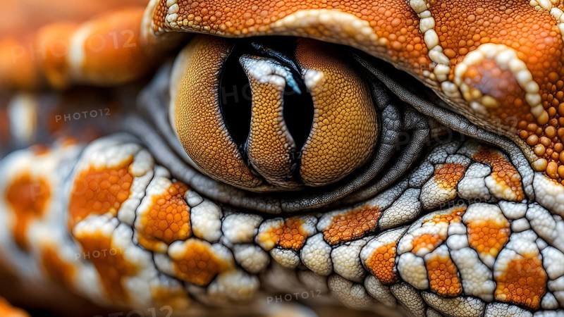 Close up on the wrinkled skin of a gecko with intricate patterns and vibrant hues, AI generated