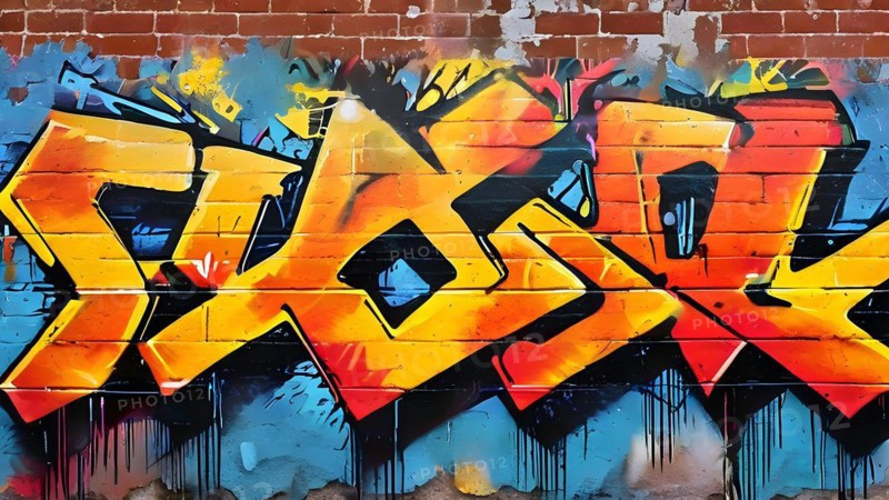 AI generated picture of an urban wall covered with graffiti