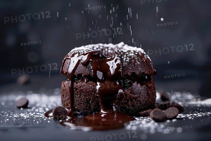 Small Chocolate lava cake on dark background. Generative AI, AI generated