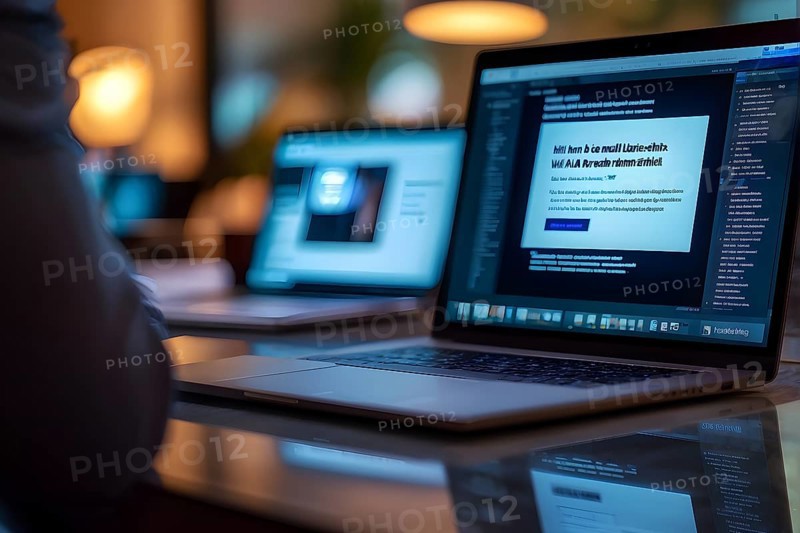 AI generated phishing email on an open laptop screen with cybersecurity warning popup blocking visible deceptive links